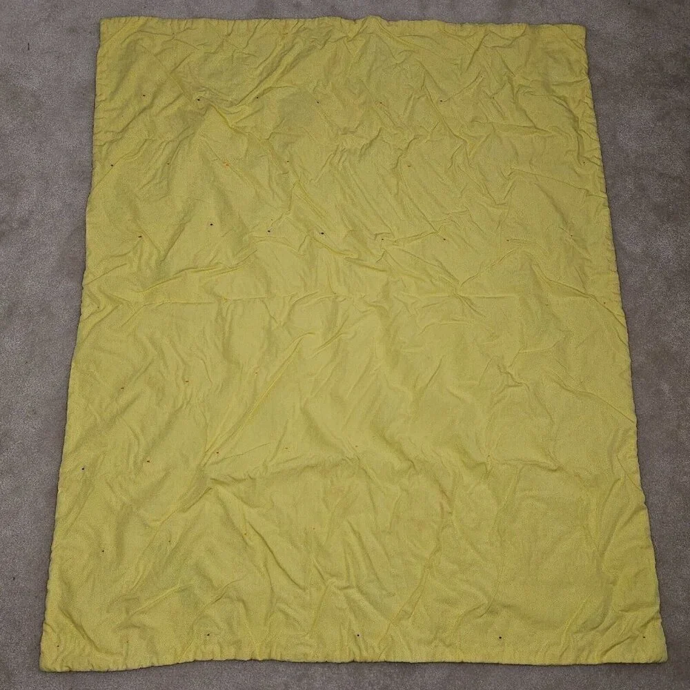 VTG Handmade Yellow Blanket Anthropomorphic Animal Dog Bunny Squirrel 40x48 READ